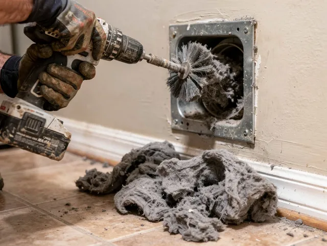 Certified Raynham Dryer Vent Cleaning technician performing dryer vent cleaning in Raynham