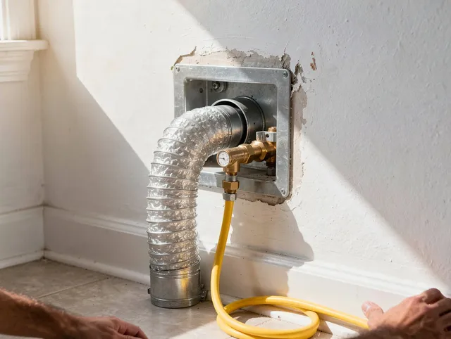 Raynham Dryer Vent Cleaning certified technician performing specialized gas dryer vent cleaning in Raynham